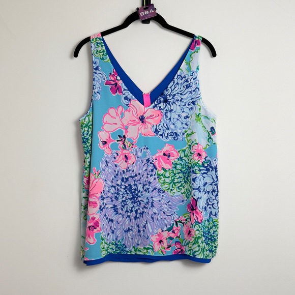 Lilly Pulitzer Tops - Lilly Pulitzer Reversible V Neck Tank Top Florin Blue Floral Print Size M